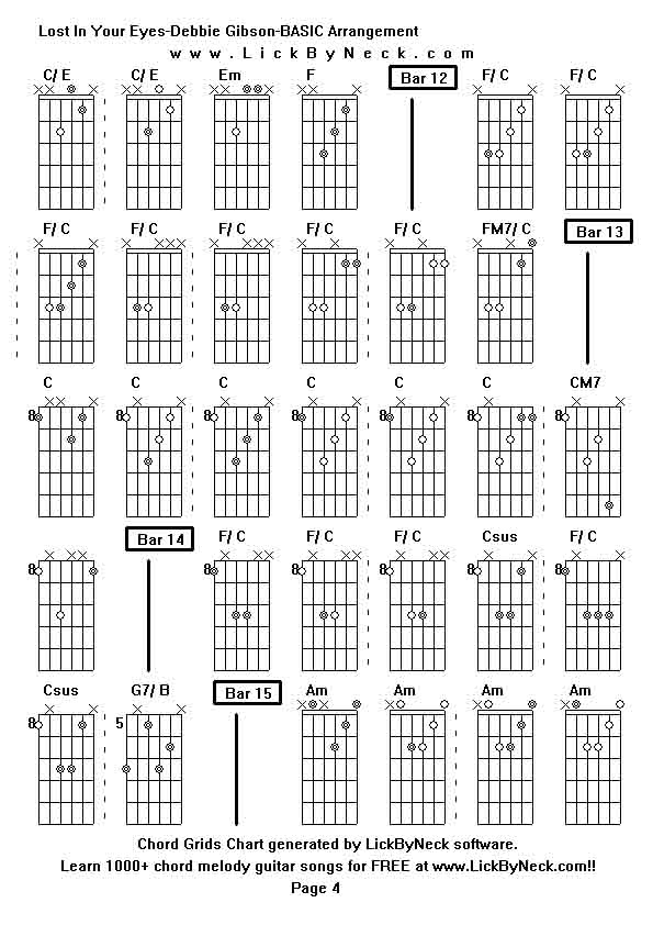 Chord Grids Chart of chord melody fingerstyle guitar song-Lost In Your Eyes-Debbie Gibson-BASIC Arrangement,generated by LickByNeck software.